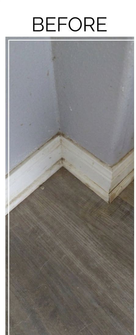 Baseboards before cleaning — dirt and grime along the edges