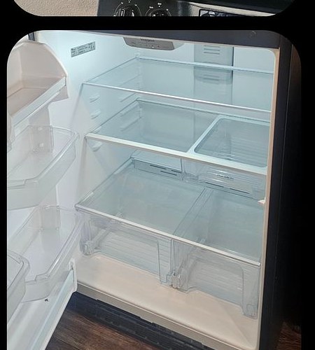 Refrigerator interior after cleaning — shelves and bins spotless